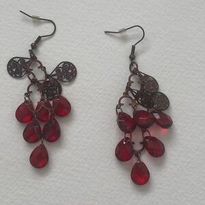Red bead antique looking Chandelier Earrings